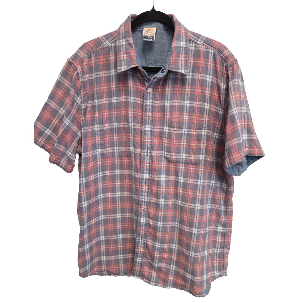 Faherty Shirt Mens XL Multi Plaid Reversible Blue Button Down Preppy Casual